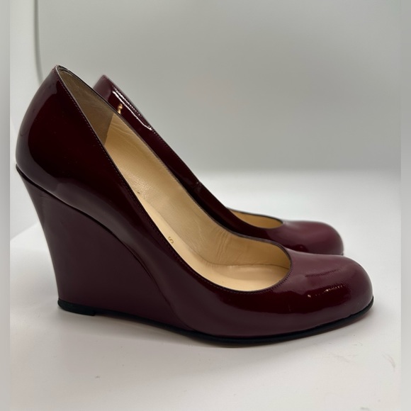 SOLD Christian Louboutin Burgundy Patent Leather  Zeppa Wedge Pumps Size 36.5 - Picture 3 of 9